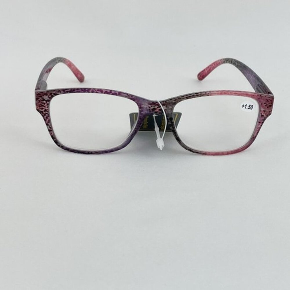 Bevi +1.50 Red & Purple Cheetah Square Reading Glasses